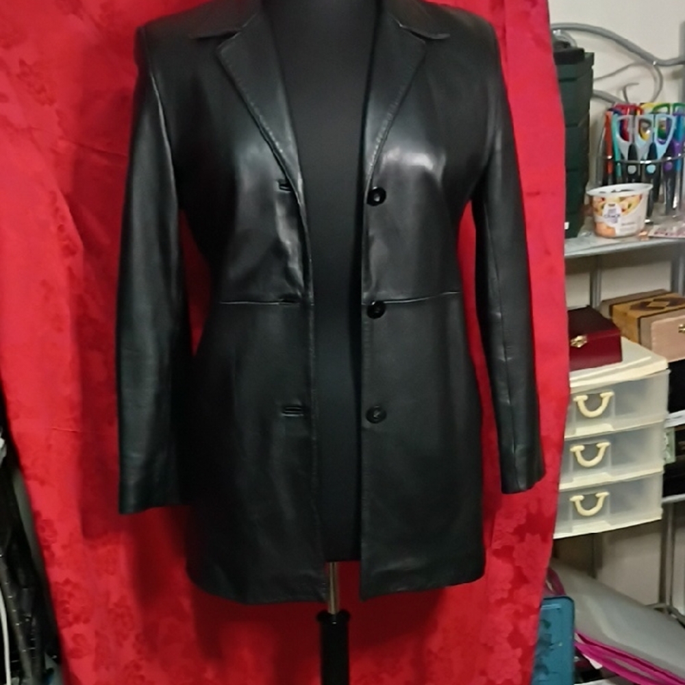 Alfani Black Longline Leather Blazer Jacket